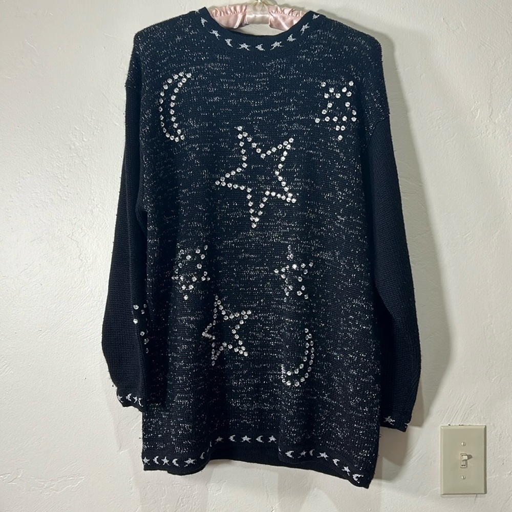SK Wear Black Tunic Length Sweater With Stars And Moon medium